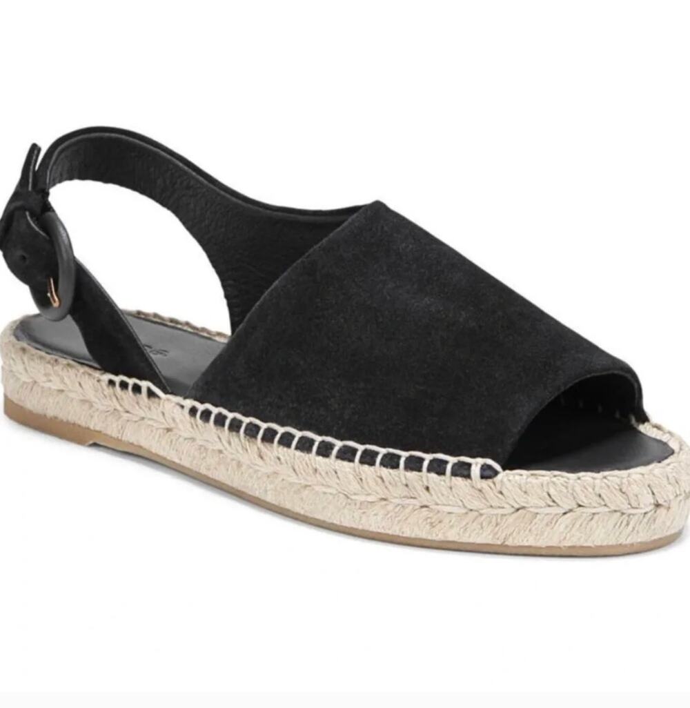 Vince Suede Espadrille Sandals 8 Black Flats Travel Resort Western Boho Festival